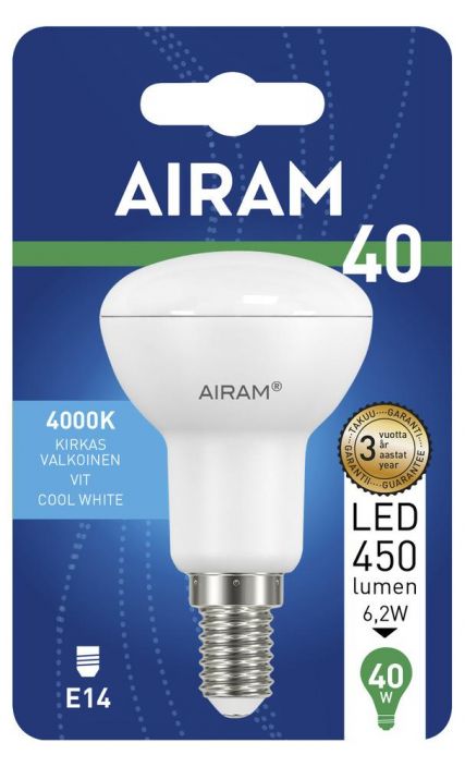 Airam LED-OP lamppu E14 840 -Varilampotila: 4000K -Kanta: E14 -Teho: 6,2W, 840LM -Avauskulma: 110 -Takuu 36kk