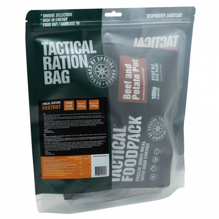 Tactical Foodpack 1 Meal Ration FOXTROT 331g retkimuonapaketti Tactical Foodpack rations Delta, Echo ja Foxtrot on