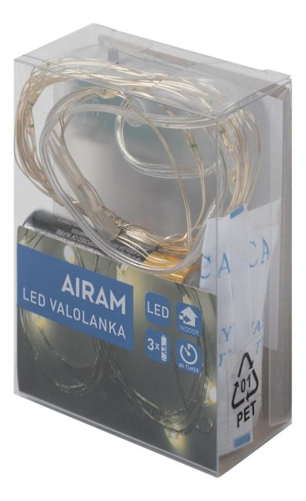 Airam Hopea Valolanka 1,9m 20Led 3xAA (ei sisally) Lammin valk. on/off kytkin