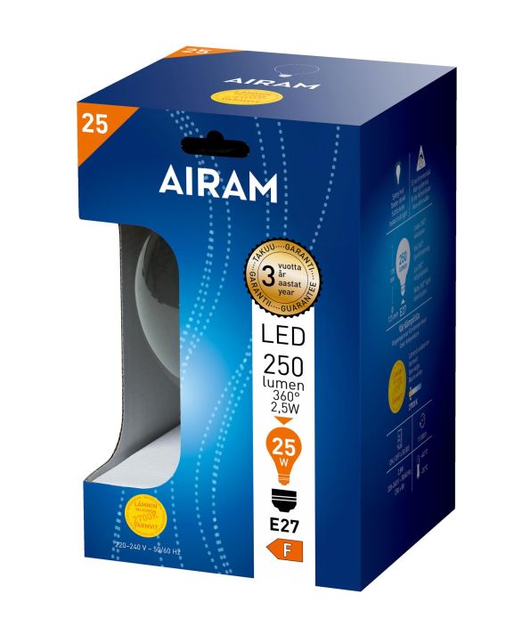 Airam Globe 125 Led-Koristelamppu 250lm E27 kirkas filamentti 2W Kirkaskupuiset filamenttilamput korvaavat vanhat kirkkaat