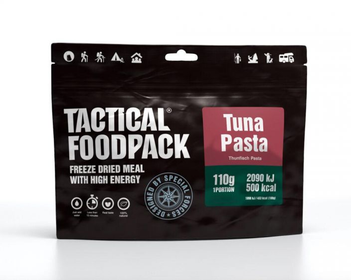Tactical Foodpack Tonnikalapasta 110g retkiateria Kermainen tomaatti-tonnikalapasta, joka on maustettu yrteilla ja