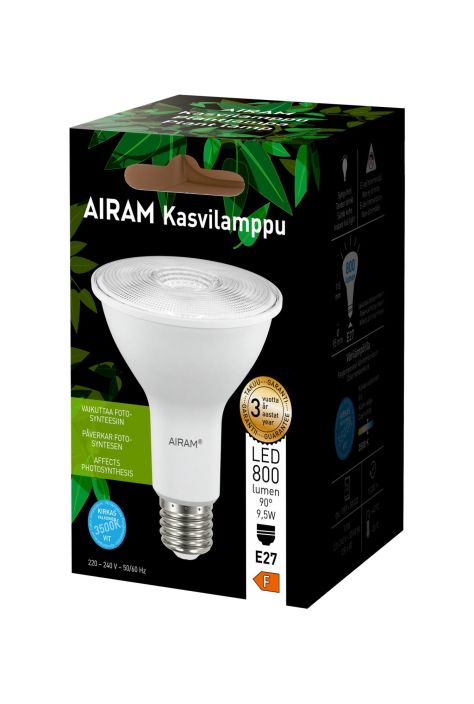 Airam LED-Kasvilamppu E27 800lm/2300cd -Varilampotila: 4000K -Kasvilamppu -Kanta: E27 -Teho: 10W, 800LM/2300CD -Takuu 36kk