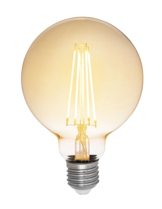 Airam Led-Decor amber E27 125lm G95 -Varilampotila: 2200K -Kanta: E27 -Teho: 1,3W, 125LM -Energialuokka: A+ -Takuu 36k