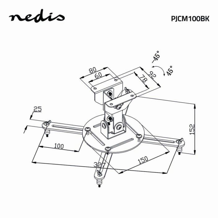 Nedis Täysin Säädettävä Projektoriteline 10kg Teräs Musta tuotekuva 5