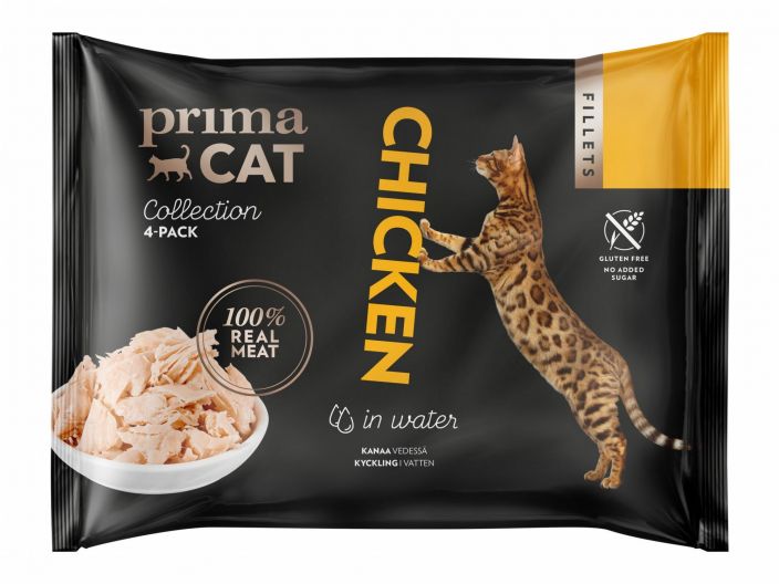 PrimaCat Fillets Kanaa vedessa 4 x 50 g Kissasi on lihansyoja ja tarvitsee ruokavalioonsa runsaasti lihaa voidakseen hyvin.