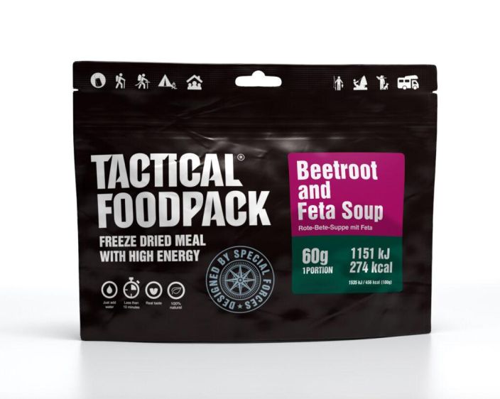 Tactical Foodpack Punajuurikeitto fetalla 60g Varikkaaseen ja terveelliseen punajuurisosekeittoon on lisatty fetajuustoa