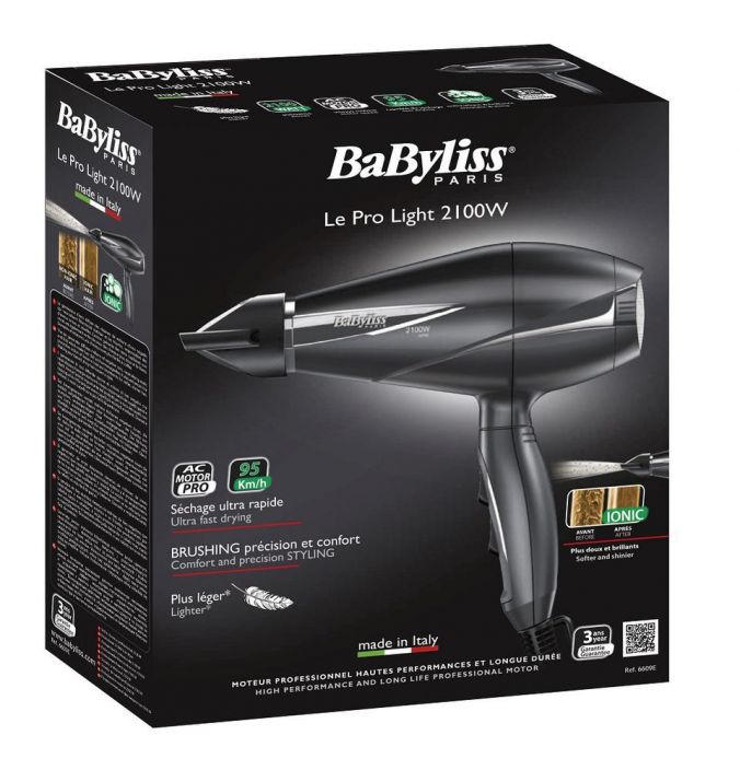 BaByliss hiustenkuivaaja Le PRO Light -2100 wattia: ammattimainen kuivaus -6 tehoa/lampotilaa: eri tyyppisille hiuksille