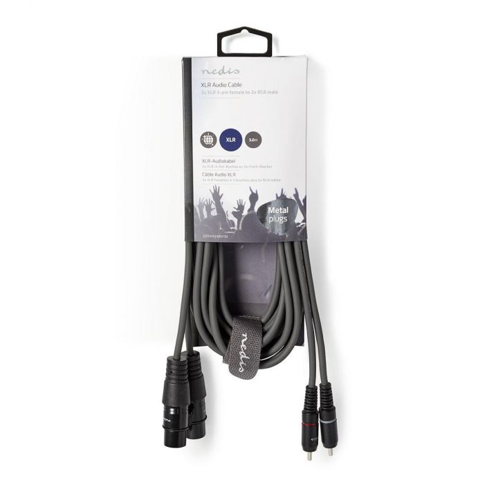 Nedis XLR-Audiokaapeli  2 xNaaras – 2 x RCA, Uros 3M Kytke soittimia, mikrofoneja, vahvistimia ja DJ-laitteita toisiinsa