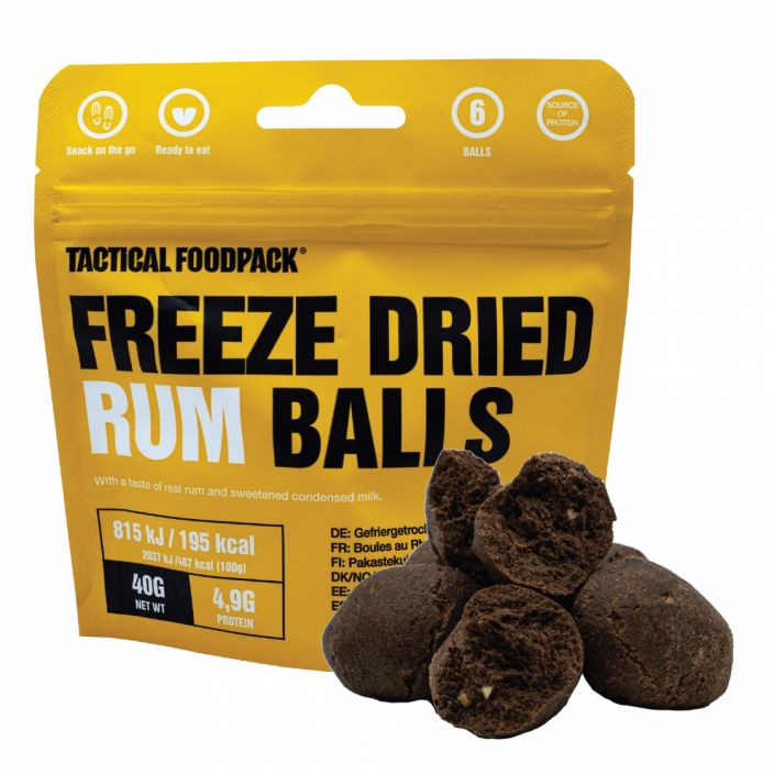 Tactical Foodpack Rum Balls 40g Jotain makeaa, jossa on miellyttava rommin maku. Nama pallot sisaltavat aitoa voita ja