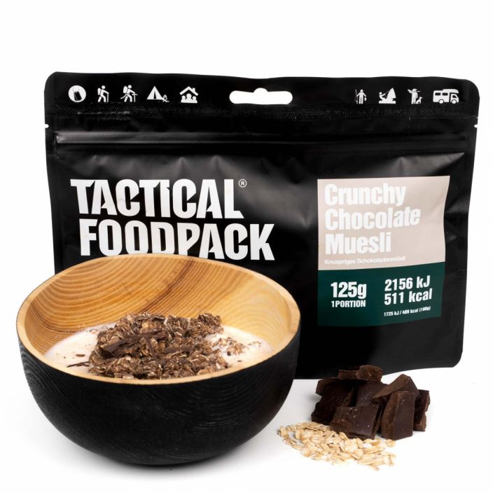 Tactical Foodpack Suklaamusli ​125g retkiateria Tapaa Tactical suklaamusli. Tama terveellinen granola on kotitekoinen