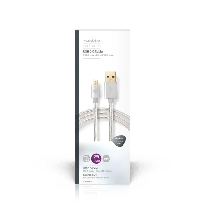 Nedis Micro USB-B-Kaapeli 3M Talla huippuluokan kullatulla Nedis® USB 2.0 -synkronointi- ja latauskaapelilla