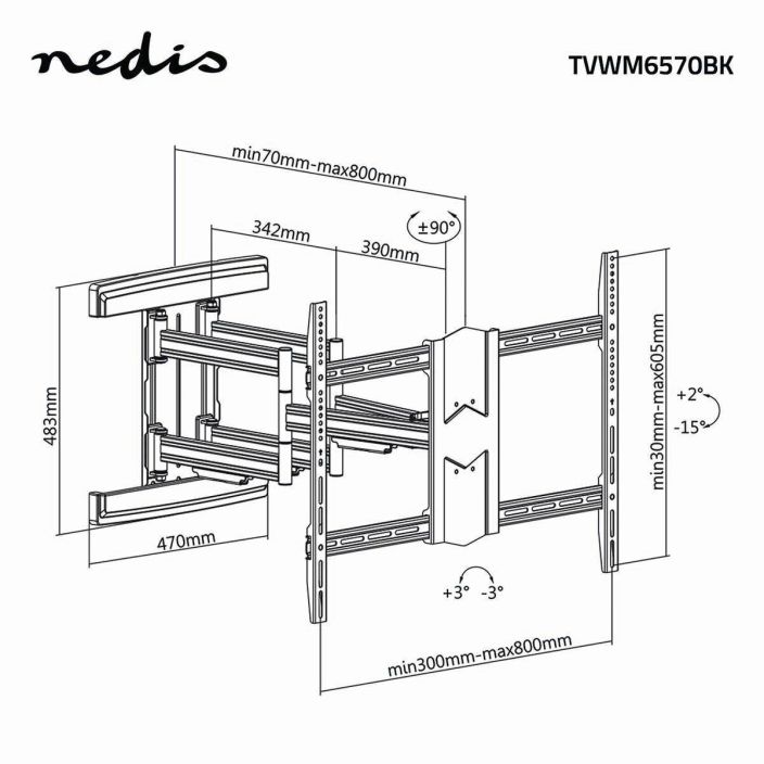 Nedis Taysin Saadettava TV-Seinateline 43-90 &quot; Teras Musta Saadettava Nedis® - Television Seinateline on yhteensopiva lahes