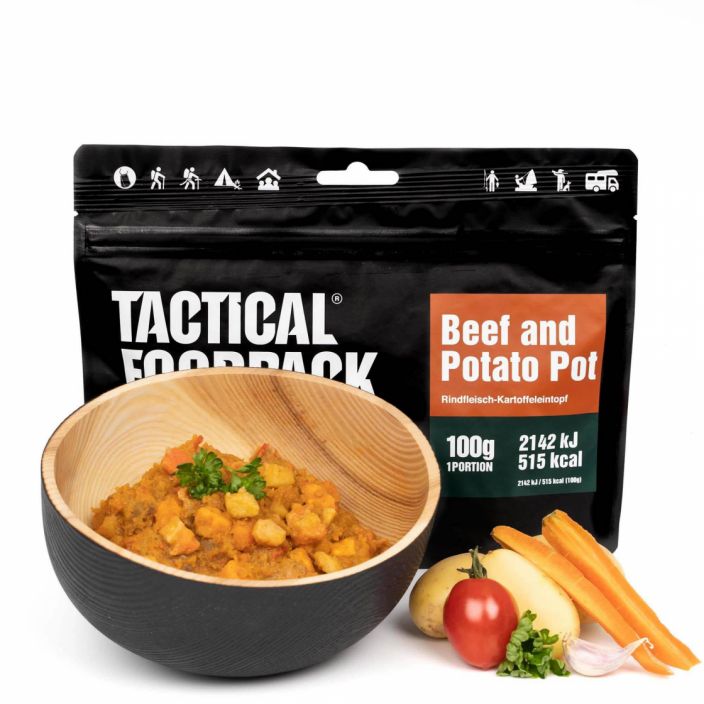 Tactical Foodpack Nauta-perunapata 100g retkiateria Nauta-perunapata on Tactical Foodpackin versio prahalaisesta gulassista.