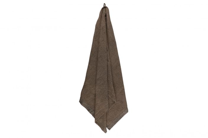 Rento Kenno Pyyhe 90x180 cm Lokoisa reilun kokoinen kylpypyyhe chambray kanttauksilla. Kierratysmateriaali.
