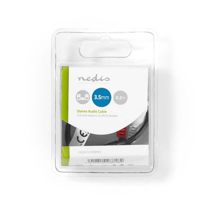 Nedis stereoaudiokaapeli 3,5 mm Uros-2x RCA, Naaras 0,2M Tata stereoaanisovitinkaapelia, jossa on 3,5 mm liittimet RCA:han,