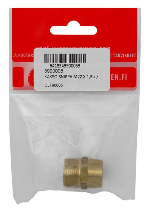 CLEN KAKSOISNIPPA M22x1,5U - 1/4&quot;S MESSINKI Kaksoisnippa M22x1,5 ulkokierre - 1/4&quot; sisakierre Tata kaksoisnippaa kaytetaan