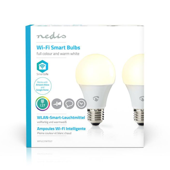 Nedis Wi-Fi-Ohjattava LED-Lamppu E27 - 2 SmartLife RGB Lamppu | Wi-Fi | E27 | 470 lm | 6 W | Lammin Valkoinen / RGB | 2700 K