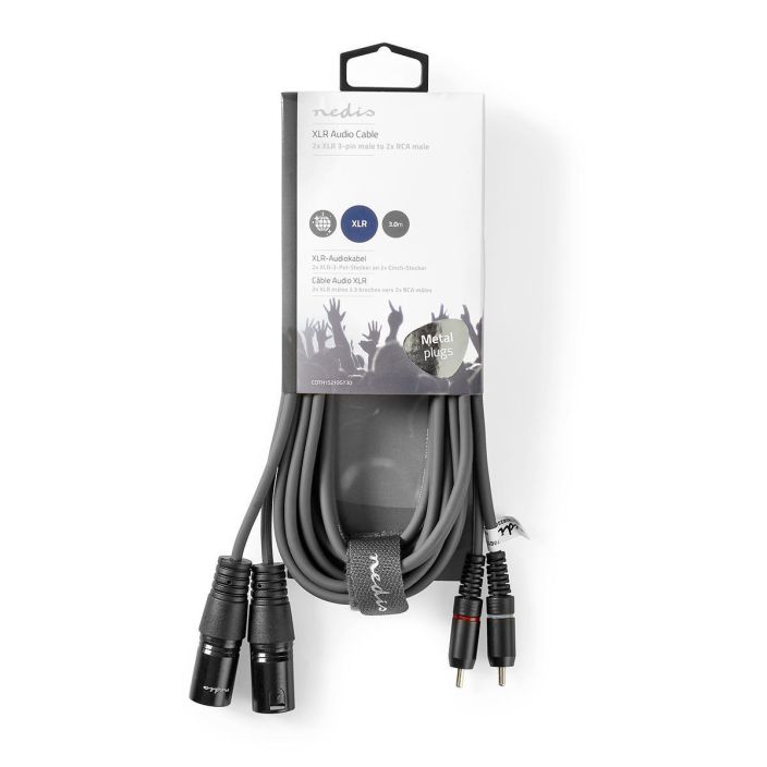 Nedis XLR-Audiokaapeli  2 xUros – 2 x RCA, Uros 3M Kytke soittimia, mikrofoneja, vahvistimia ja DJ-laitteita toisiinsa talla