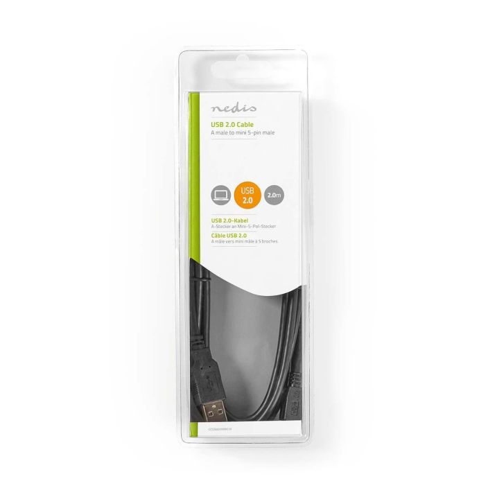 Nedis USB 2.0 -Kaapeli | A, Uros - Mini, 5-Nastainen Uros | 2,0 m | Musta CCGB60300BK20