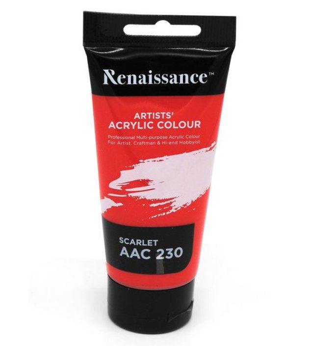 Renaissance akryylimaali 75ml, Scarlet Laadukas akryylimaali vaativampaankin kayttoon. Maali soveltuu paperille,