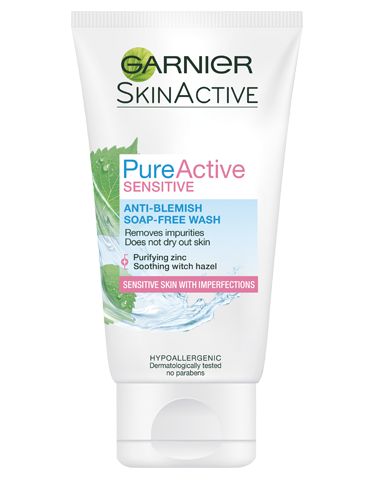 Garnier Pure Active Sensitive puhdistusgeeli herkalle iholle 150ml Garnier Skin Active Pure Active Sensitive -puhdistusgeeli