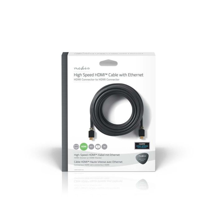 Nedis HDMI-kaapeli 10M Kaapeli, jolla voi liittaa Blu-ray-soittimen, mediasoittimen tai pelikonsolin HD-televisioon