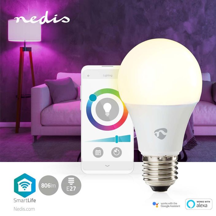 Nedis SmartLife RGB Lamppu | Wi-Fi | E27 | 806 lm | 9 W | RGB + Saadettava Valkoinen | 2700 - 6500 K | Android™ / IOS |