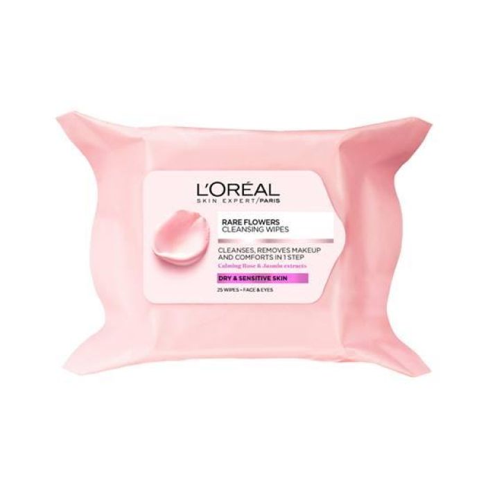 L'Oreal Rare Flower puhdistusliinat kuvalle ja herkalle iholle  25kpl Rare Flowers -puhdistusliinat puhdistavat ihon