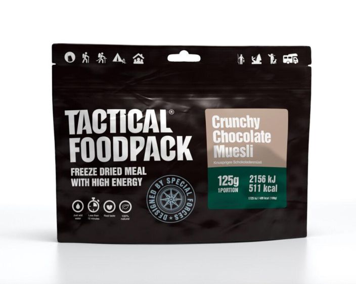 Tactical Foodpack Suklaamusli ​125g retkiateria Tapaa Tactical suklaamusli. Tama terveellinen granola on kotitekoinen