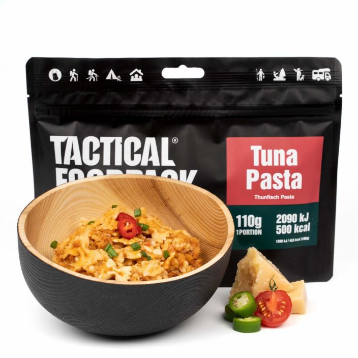Tactical Foodpack Tonnikalapasta 110g retkiateria Kermainen tomaatti-tonnikalapasta, joka on maustettu yrteilla ja
