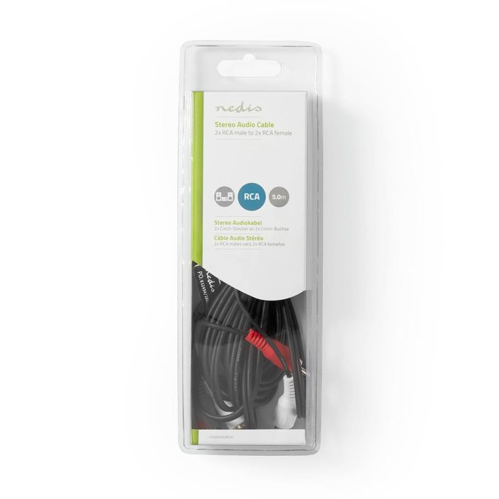 Nedis stereoaudiokaapeli 2x RCA Uros - 2x RCA Naaras 5M Tama stereo aanijatkokaapeli, jossa on RCA-liittimet soveltuu