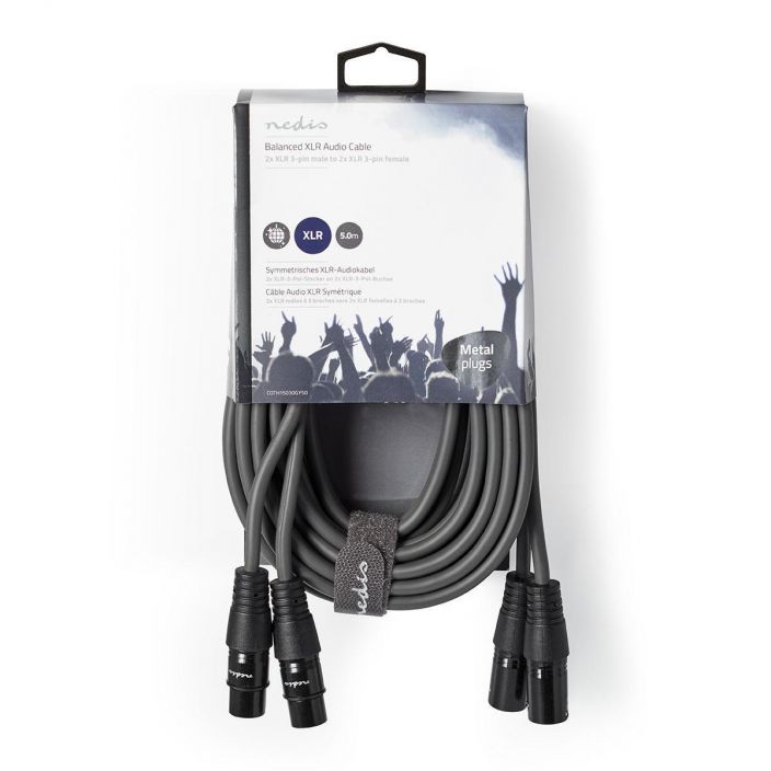 Nedis Balansoitu XLR-Audiokaapeli  2 xUros – 2 xNaaras 5M Kytke mikrofoneja, vahvistimia ja DJ-laitteita toisiinsa talla