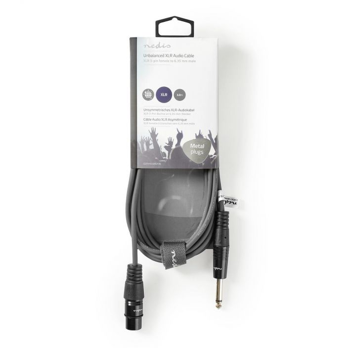 Nedis Balansoimaton XLR-Audiokaapeli Naaras – Uros, 6,35mm 3M Kytke mikrofoneja, vahvistimia ja DJ-laitteita toisiinsa talla
