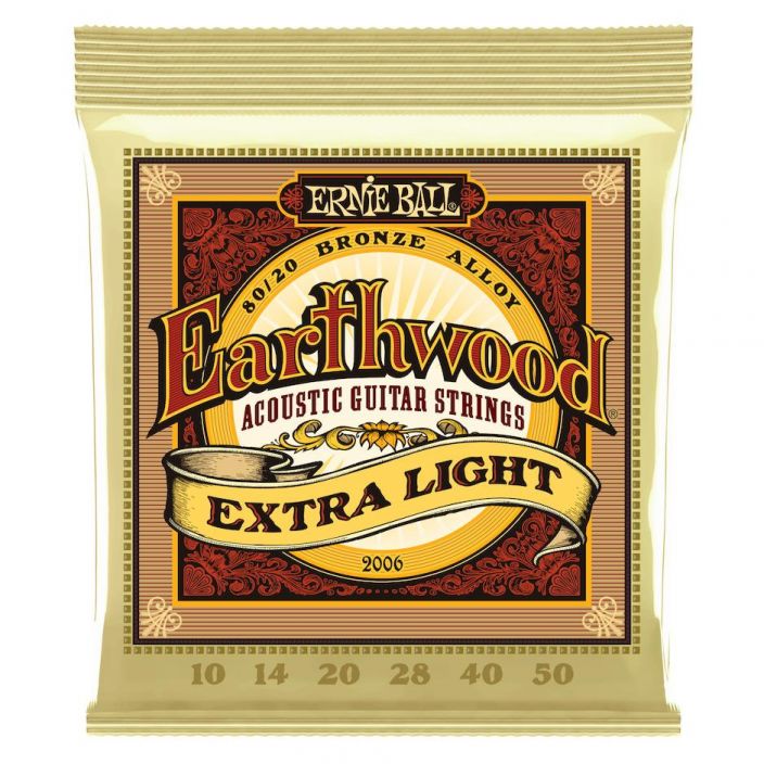 Ernie Ball Earthwood Extra Light EB-2006 Akustisen kitaran teraskielet. Punoslanka 80% kuparia ja 20% sinkkia on kierretty