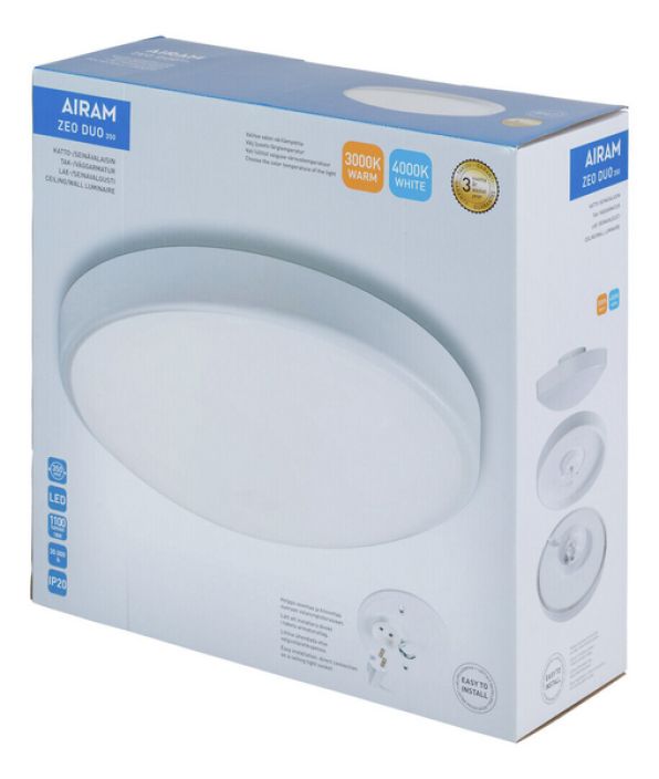 Airam Zeo Duo 35cm 18w/1100lm IP20 3000k TAI 4000k Helppo koukkukiinnitys. Valaisinpistotulppa sisaltyy. Airam Zeo Duo 35cm 18w/1100lm IP20 3000k TAI 4000k Helppo koukkukiinnitys. Valaisinpistotulppa sisaltyy.