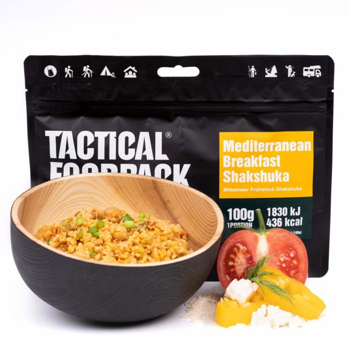 Tactical Foodpack Valimeren aamiainen Shakshuka 100g retkiateria Herkullinen kikherneita ja kananmunaa sisaltava Valimeren