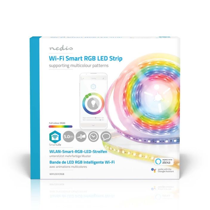 Nedis SmartLife RGB LED-Nauha Wi-Fi | Monivarinen | 5000 mm | IP65 | 700 lm | Android™ / IOS Talla LED-nauhalla voit luoda