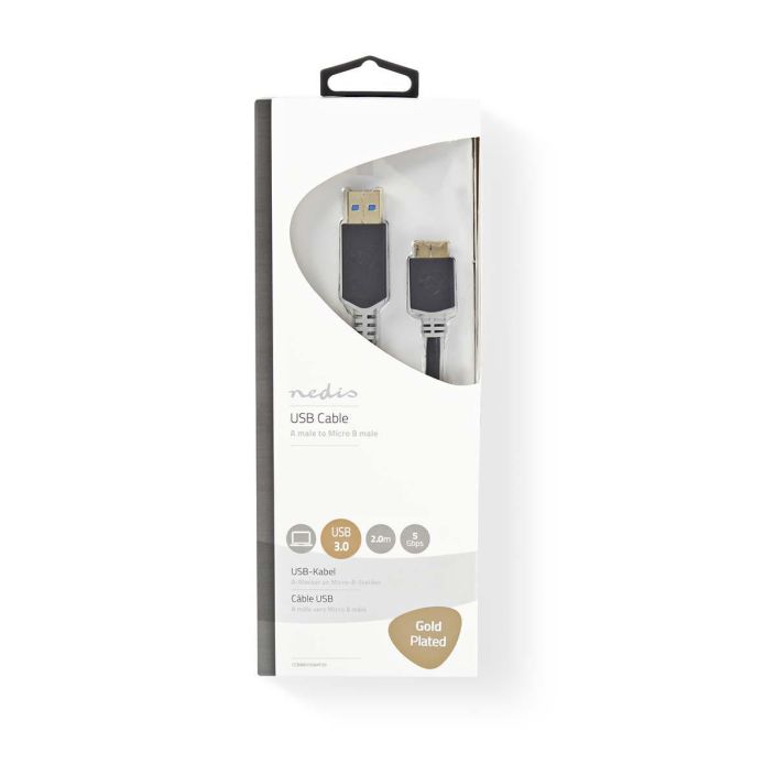 Nedis USB 3.0  USB A Uros - Micro B-Uros kaapeli 2M Ulkoisen kovalevyn ja tietokoneen liitoskaapeli