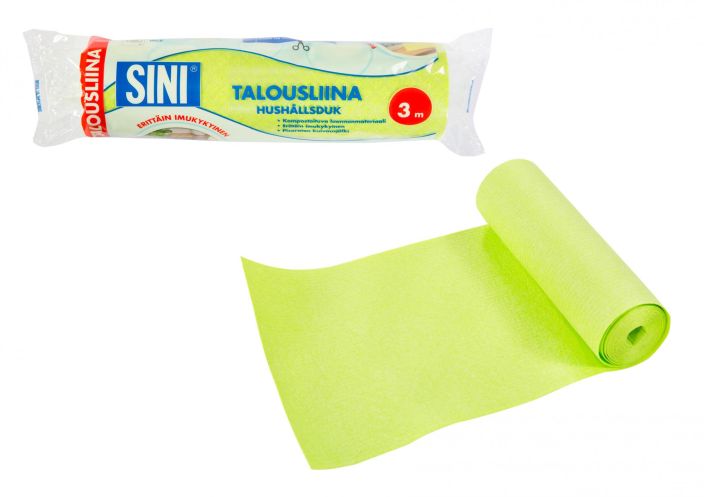 Sini Talousliina, rulla 3 m – kompostoitava tiskiratti Talousliina on erittain imukykyinen, kestava ja pehmea liina.
