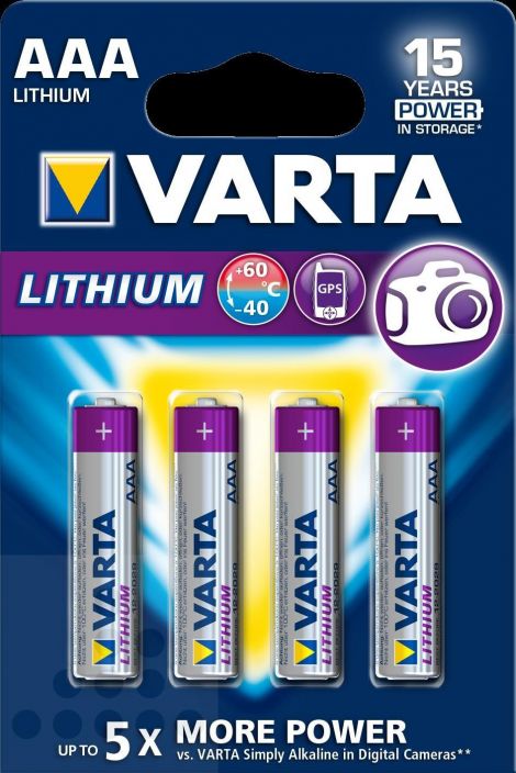 Varta Lithium AAA paristo 4kpl Sisa- tai ulkokayttoon.