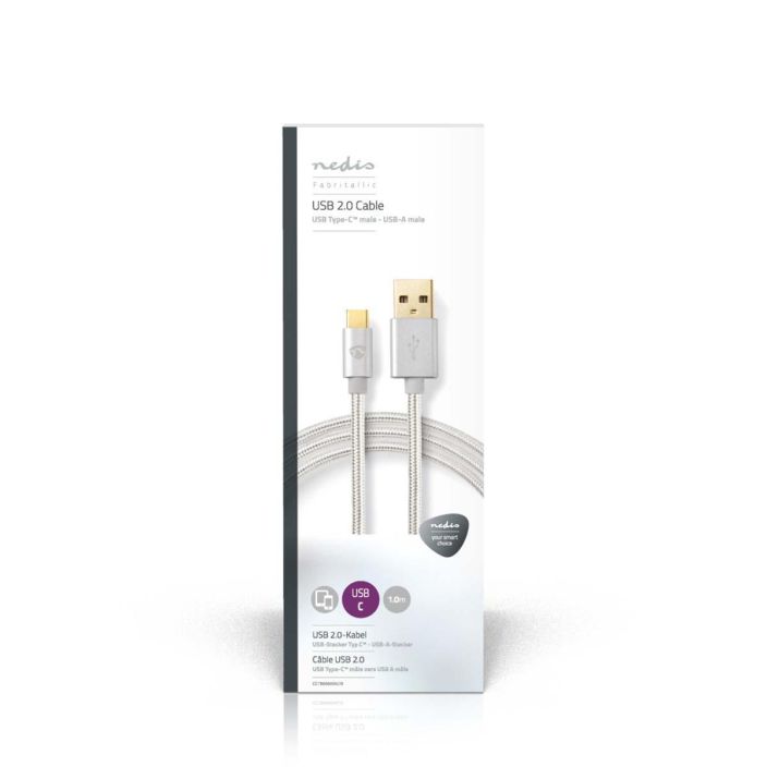 Nedis USB C-Kaapeli 1M Alumii Talla huippuluokan kullatulla Nedis® USB 2.0 -synkronointi-, lataus- ja AV-tukikaapelilla (USB