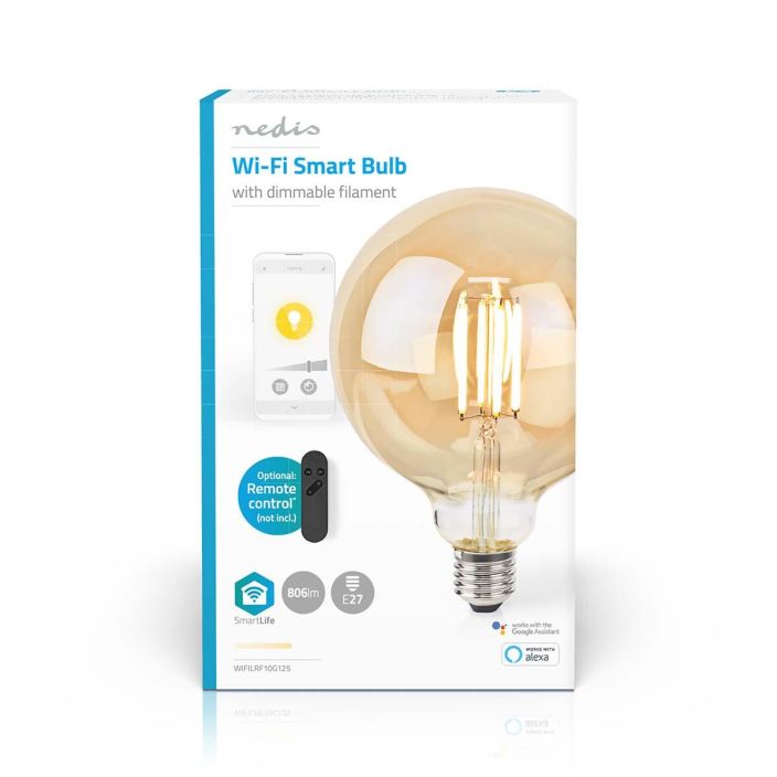 Nedis SmartLife LED Filamenttilamppu | Wi-Fi | E27 | 806 lm | 7 W | Lammin Valkoinen | 1800 - 3000 K | Lasi | Android™ / IOS