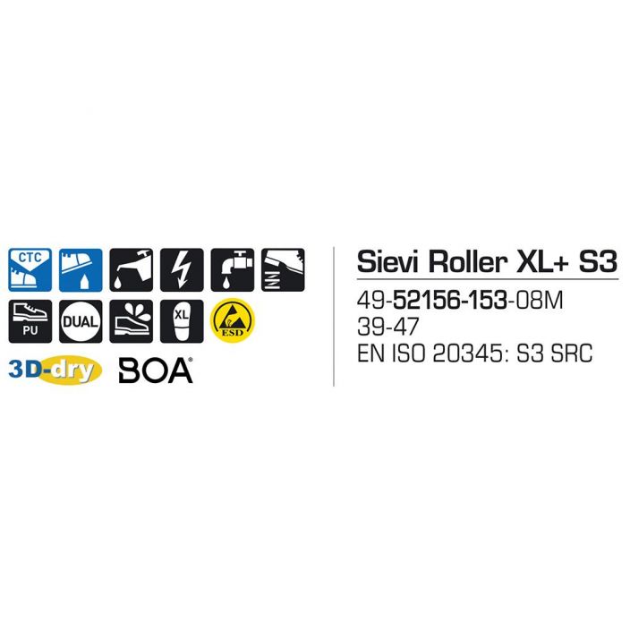 SIEVI ROLLER XL+ S3 turvakengat BOA®-kiristysmekanismilla