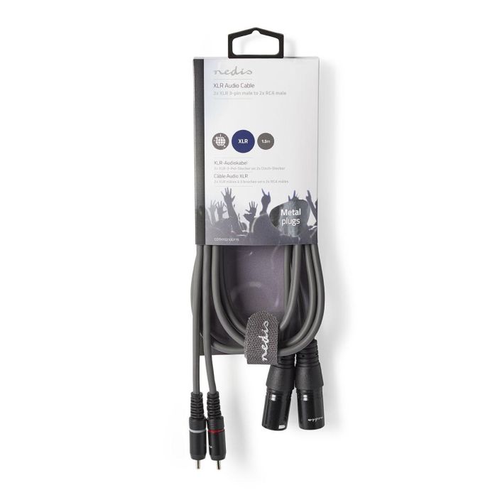 Nedis XLR-Audiokaapeli  2 xUros – 2 x RCA, Uros 1,5M Kytke soittimia, mikrofoneja, vahvistimia ja DJ-laitteita toisiinsa