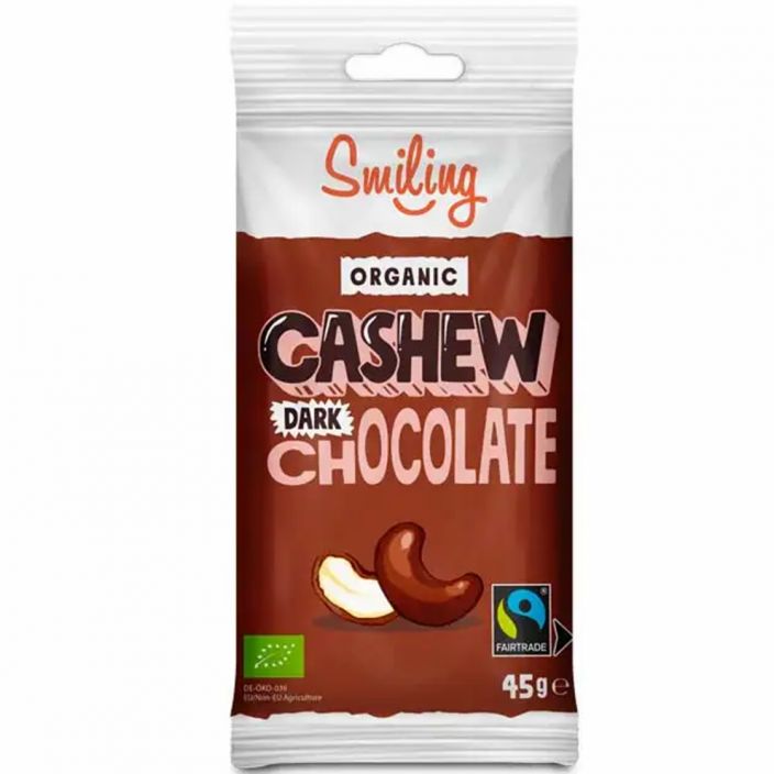 Smiling Cashew Dark Chocolate LUOMU 45 g Smiling dark chocolate cashew-pahkinat ovat loistava valinta valipalaksi, missa
