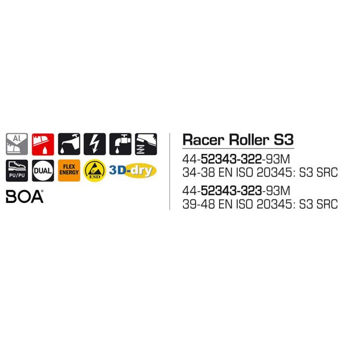 Sievi RACER ROLLER S3 turvakengat BOA®-kiristysmekanismilla