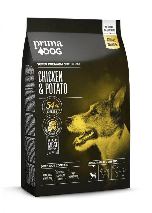 PrimaDog Kana-peruna pienille aik, koirille 4 kg PrimaDog Kana & Peruna kaikille pienikokoisille aikuisille koirille on