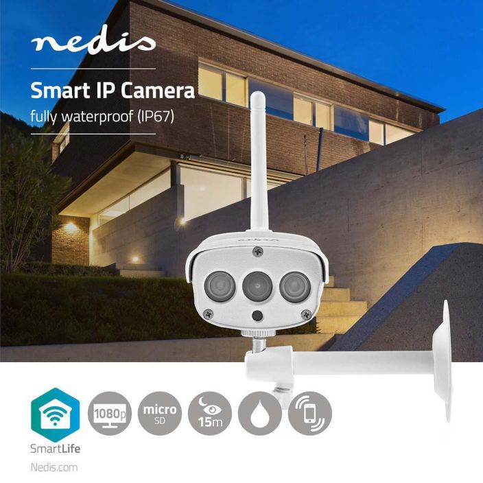 Nedis SmartLife Ulkokamera | Wi-Fi | FullHD Wi-Fi | Full HD 1080p | IP67 | Cloud / Micro SD | 12 VDC | Yokuvaus | Android™ /
