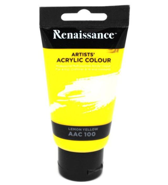 Renaissance akryylimaali 75ml, Lemon Yellow Laadukas akryylimaali vaativampaankin kayttoon. Maali soveltuu paperille,