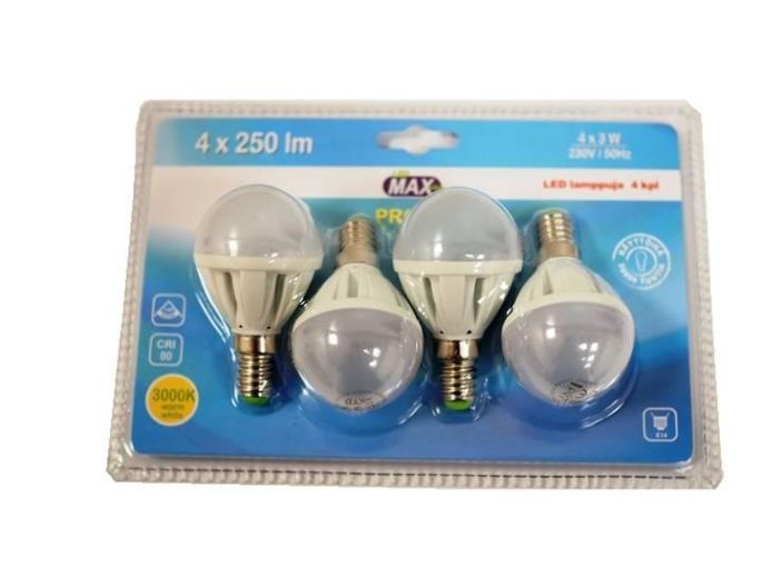 LED Max PROMO LED-pienkupulamppu 3W, E14, 250lm, 4kpl 3W, E14, 250lm, 4kpl